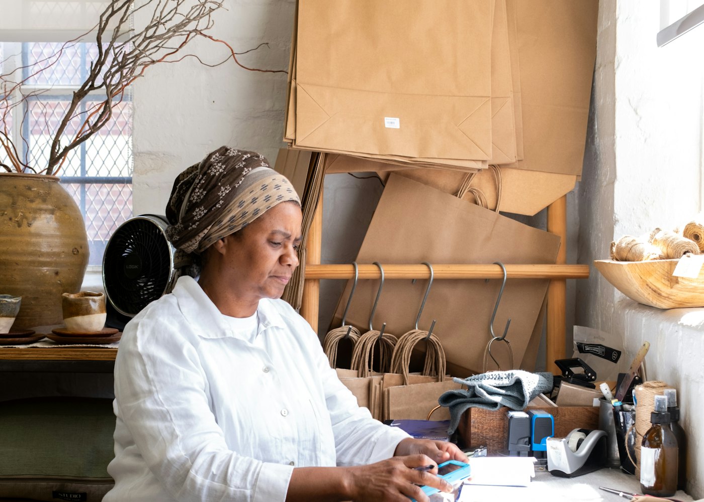 Craft business owner working at her desk